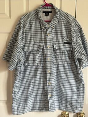 Men’s Outdoor Quick Dry Short-Sleeve Blue Plaid Button-Down Shirt - Size XXL